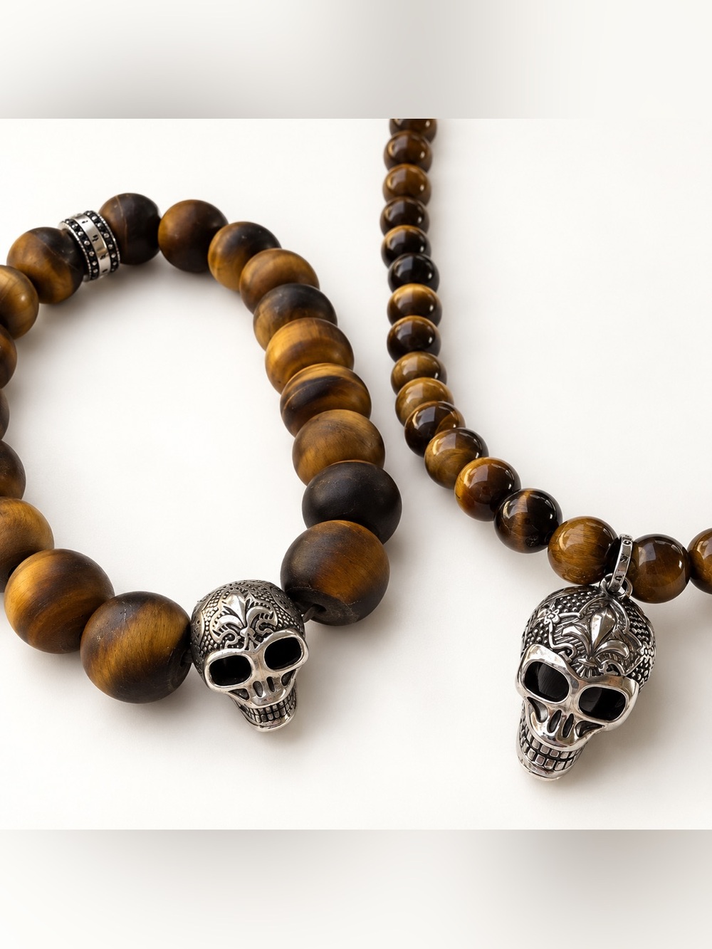 Thomas Sabo Rebel at Heart Tiger’s Eye Skull Jewelry Set, Bracelet & Necklace